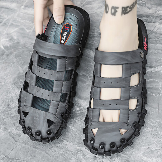 
STEFFIE LOVE2025 summer new men's shoes trendy two-wear driving sandals breathable beach shoes casual sandals men black 9901 39