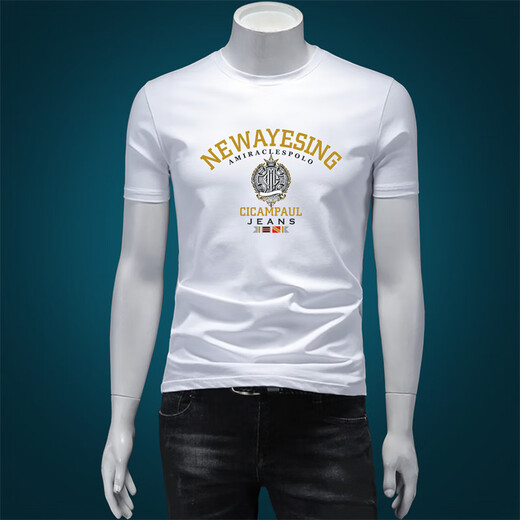 T-shirt à manches courtes de Soodu Shark, Impression de coton mercerisée du cou rond d'été, décontractée, blanc [6227 #] S [90--120jin [Jin est égal à 0,5 kg]]]