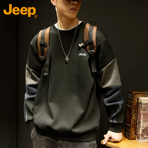 Jeep (JEEP) sweatshirt men's autumn and winter loose embroidered bottoming shirt casual top men's gray XL