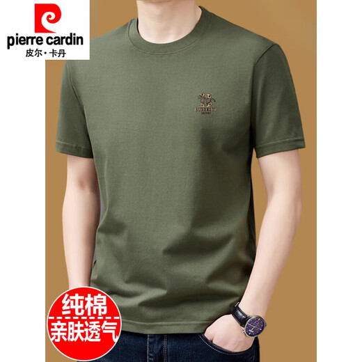 皮尔卡丹（pierre cardin）含棉短袖t恤男士圆领夏季2025新款体恤宽松上衣半袖男装潮T针织 黑色9929款 4XL 190建议190斤-220斤