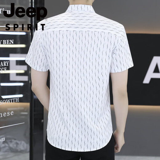 JEEP SPIRIT冰丝夏季短袖衬衫男2025薄款凉感弹力速干半袖衬衣潮流印花上衣服 7029深咖色 M 90-110斤