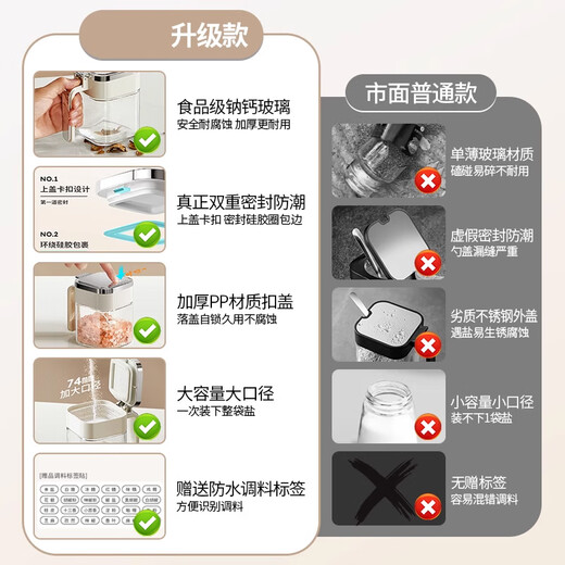 Home KATEI STORY Japanese moisture-proof seasoning jar sealed salt shaker seasoning box glass home kitchen high-end seasoning jar seasoning jar mixed color free sticker + seasoning spoon 3-piece set