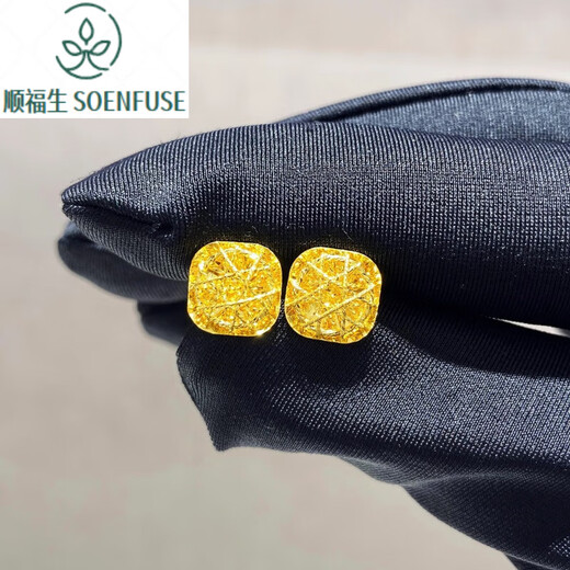 Shunfusheng SOENFUSE new sparkling sugar cube earrings gold brushed flower earrings 999 gold fashionable earrings for your girlfriend brushed small sugar cube earrings (large style)