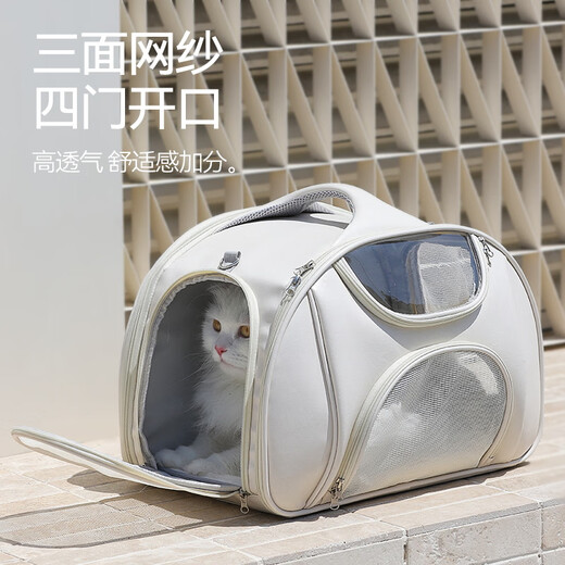 洽苒日本宠物外出包便携猫猫狗狗背包大容量轻便宠物兔子小狗出门 透气单肩拎包（米色） 【可斜挎/单肩/手提】 【推荐20斤内猫/10斤内狗】