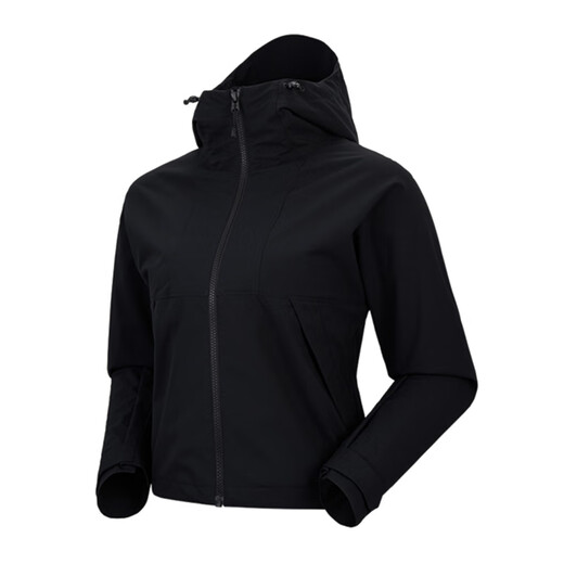 Kailas Solid Color Sports Outdoor Mountaineering winddichte spritzproofes Kapuze-Softschalenjacke Frauen im Stil Schwarz L.