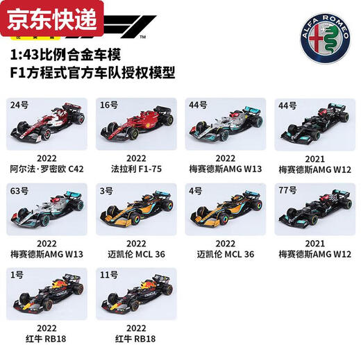 Chilicai 143 Alfa Romeo Car Model Alloy Ferrari Mercedes-Benz McLaren Red Bull Formula Racing F1 Model 2024 McLaren MCL3881 Oscarpia