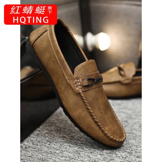 HQTING Red Dragonfly's new 2025 men's shoes, one-foot-punched bean shoes, men's business loafers, men's black breathable YL-D831 brown 41