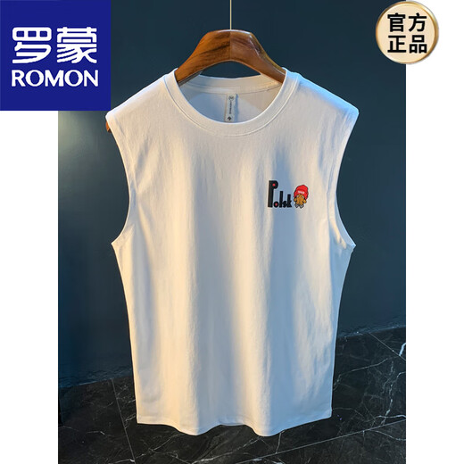 罗蒙（ROMON）2025年夏季男款背心潮流宽松大码坎肩无袖T恤休闲百搭训练老头衫 白色 【JSW9923-A】 2XL 适合141-150斤穿