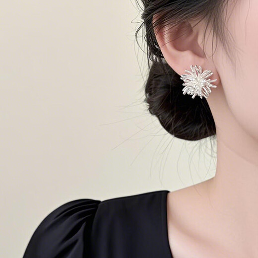 Platinum 925 Silver Needle Dandelion Earrings Ear Clip Heavy Industry Unique Earrings High-end Earrings Women's Ear Clips Without Holes Dandelion Earrings Ear Clips