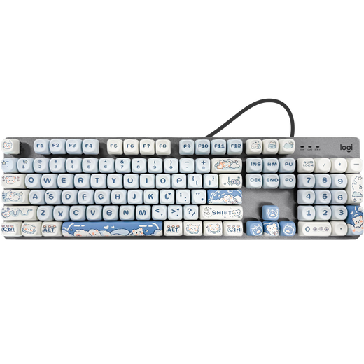 罗技（Logitech）K845机械键盘背光有线键盘 游戏电竞键盘 茶青红轴键盘DIY键帽 办公游戏键鼠套装 全尺寸104键盘 K845-冰淇淋小熊键帽 青轴
