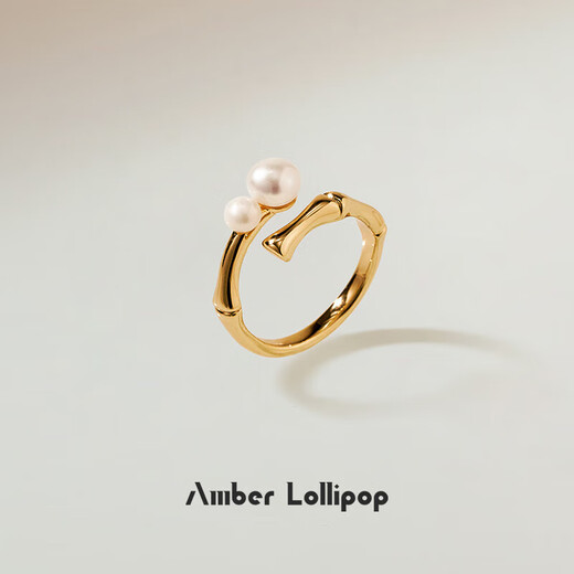 Amber Lollipop Pearl Ring Women's Bamboo Light Luxury Niche Open Index Finger Ring Anniversary Birthday Gift for Girlfriend and Wife