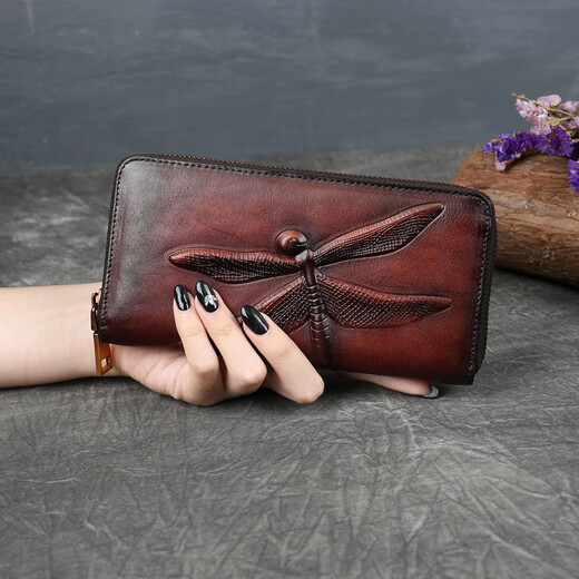 Goyn Wallet Frauen langes Leder 2022 Neue Kupplung Trendy Retro-Taschen Top-Schicht Cowhide grenzüberschreitend einteilig Versand Blau