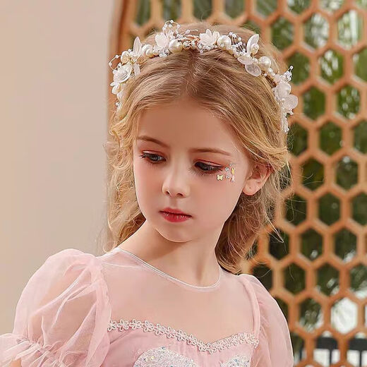 Children's princess hair accessories, girl's crown tiara, princess garland, flower girl headband, girl's super fairy pearl butterfly headband, white pearl flower headband/piece