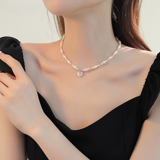 DL 1998 Fat Donglai same style French light luxury pearl pendant Baroque natural l freshwater necklace women's niche 2024 new love moonstone pearl necklace baroque freshwater