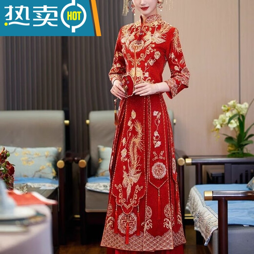 
Shantoulin Village Wedding Dress, Phoenix Crown, Greet, Xiuhe Clothing Bride 2025 Summer Chinese Large Size Wedding Dress Wedding Dress Small Man Return to My Mother Heyun Diamondless Heavy Industry Edition + Six Floating Tablets (No Headdress) S