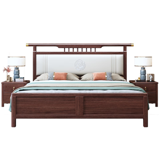 Nanzhu Neues chinesisches massives Holzbett 1,8 m Doppel -Master -Bett Großes Bett Weiches Bett Volles Holz Schwalbenschwanzbett 9901d#