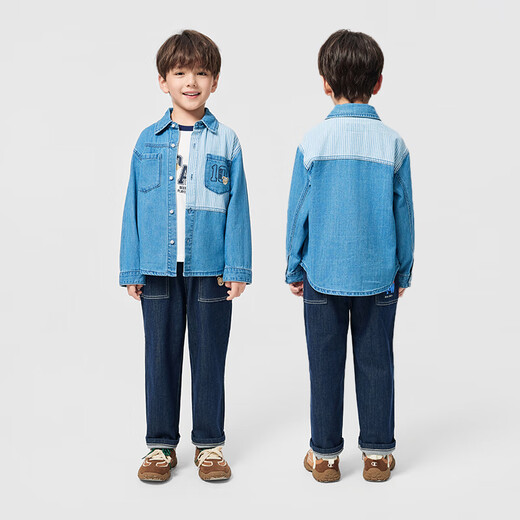 PawinPaw shopping mall same style cartoon bear children's clothing 25 autumn new boys' denim long-sleeved shirt Indigo denim blue/55 120