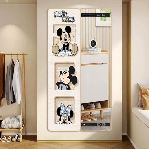 三栖虎米奇隐藏式全身推拉镜子装饰画挂画试衣壁画玄关隐形穿衣镜子 6198 30*120cm厚3.2默认左推拉圆角框