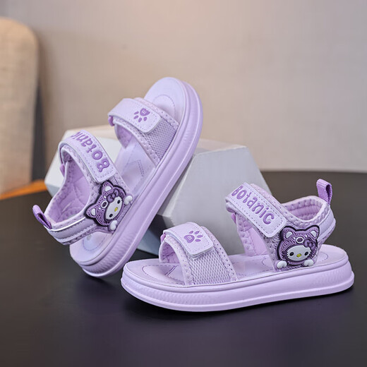 Children's Sandals Girls Princess Shoes 2025 New Summer Girls Fashion Soft Bottom Beach Shoes Baby Sandals Anti-Slip Purple Size 33 Inner Length 20.3cm