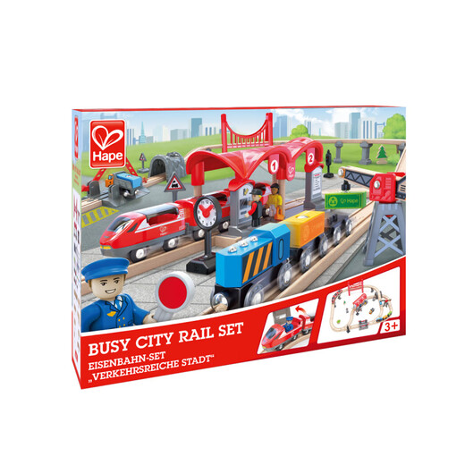 HAPE-Zug Zug Multifunktionssatz Set Holz Achterbahn Kinder Baby Jungen Mädchen Hochgeschwindigkeits-Eisenbahnspielzeug Multifunktionssatz Set