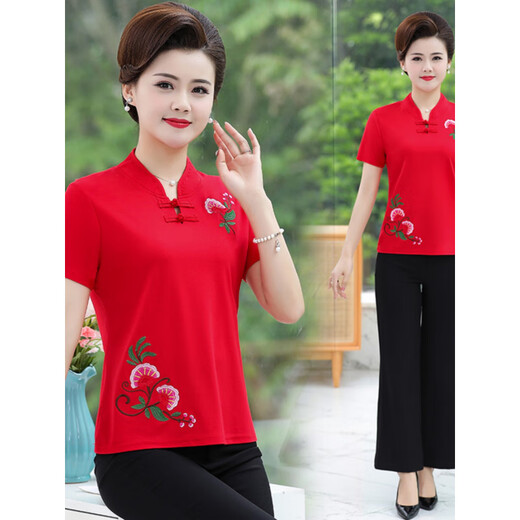
Gesilang Lady 2025 new Tang suit small shirt mother spring and summer embroidered shirt middle-aged and elderly women cheongsam collar top retro 9928--Black L Recommended 80--Jin[Jin equals 0.5 kg]