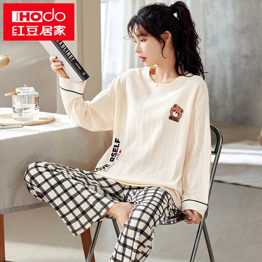 Hongdou (Hodo) Pyjamas für Frauen im Frühjahr und Herbststil, großer koreanischer Stil, langärmelige süße zweiteilige Set, Student Sommer-, Herbst- und Winter-Heimkleidung, können draußen getragen werden. GXT9928 M (Empfohlen 75-95jin [Jin ist gleich 0,5 kg]))