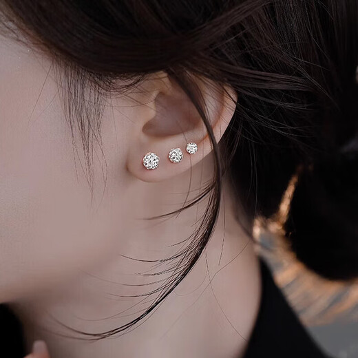 Bai Qixin earrings, ear bones, sterling silver 999 cochlear screws, sleep-free ear sticks, high-end fashionable jewelry for girls, ins 5mm 999 pure silver, one pair