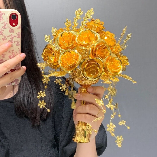 Cup Horse Chinese Style Bride Wedding Handd Fleur Fleur Golden Rose Wedding Gift Wedding Handmade DIY XIUHE CADEAU le meilleur ami Rose de la Rose - Sac à base + boîte-cadeau transparente + sac cadeau