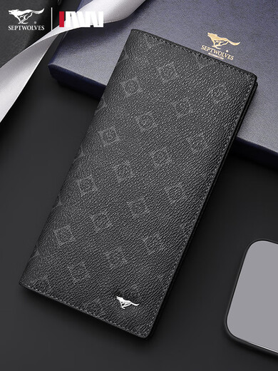 Seven Wolf genuine leather men's long wallet trendy wallet business youth wallet high-end fashion multifunctional men's card bag black