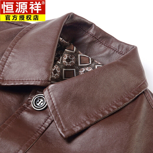 Hengyuanxiang men's leather jacket autumn and winter new style velvet thickened leather jacket Korean style trendy top warm lapel motorcycle jacket QCC-981 black regular 2XL