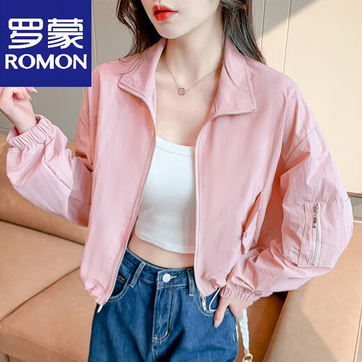 罗蒙（ROMON）2025春夏季新款美式抽绳工装短款薄款夹克开衫防晒外套小个女修身 白色 S 建议80-95斤