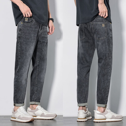 丹隽夏季薄款牛仔裤男士九分裤高端水洗浅色做旧超柔锥形哈伦小脚裤子 3291 28