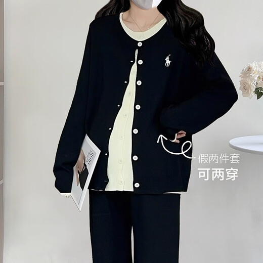Geman maternity wear autumn suit 2025 new slim casual loose large size tops and pants two-piece knitted autumn and winter black suit L (recommended 110-125 Jin Jin equals 0.5 kg)