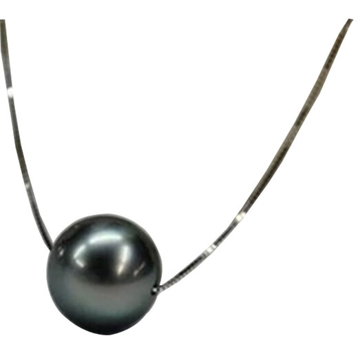 DL 1998 Fat Donglai quality black pearl pendant 925 silver necklace for mother, black 9-10mm, black with a little green, 45cm