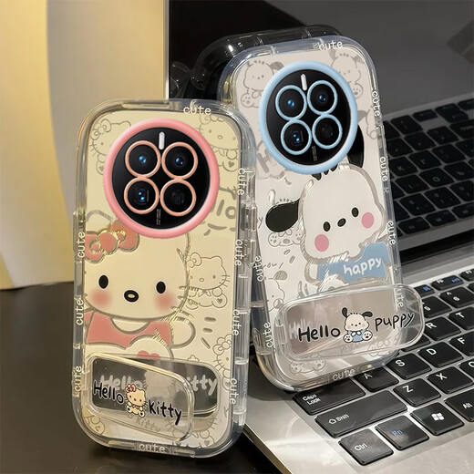 
Coolpi kt cat realme realme GT5Pro mobile phone case transparent RMX3888 full-pack anti-fall cute cover shell bracket feather puff shell [kit cat] + same style bracket realme realme GT5Pro