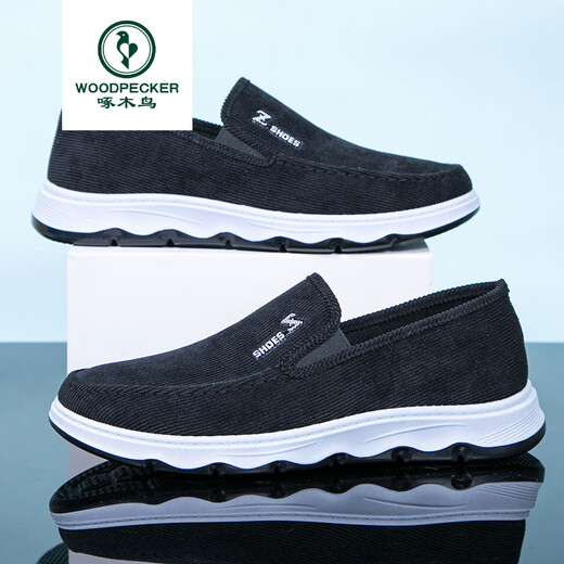 
Woodpecker brand high-end spring and summer 2025 new style new summer breathable men's casual genuine canvas shoes summer one-step D826 black 38