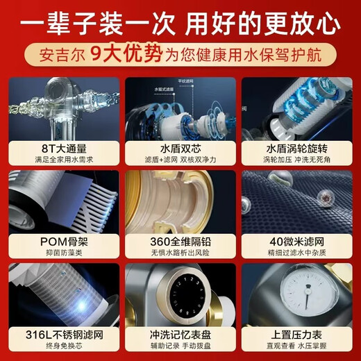 肖战代言安吉尔前置过滤器家用反冲洗全屋过滤器过滤器 灰色 安吉尔前置J3524-GWG-6000