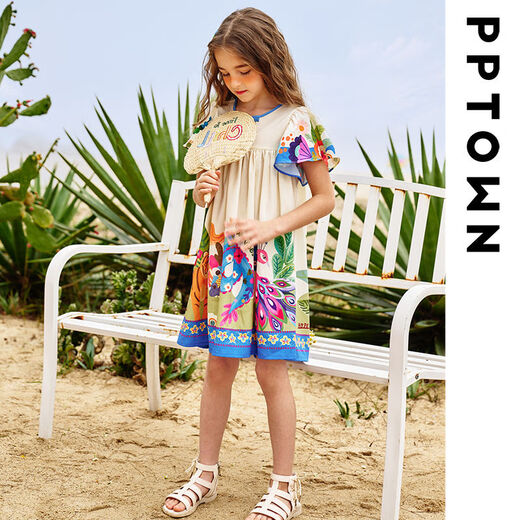 Brangdy girls short-sleeved dress summer 2025 new children's princess skirt national style new Chinese skirt women 11965 yellow flowers 120 cm