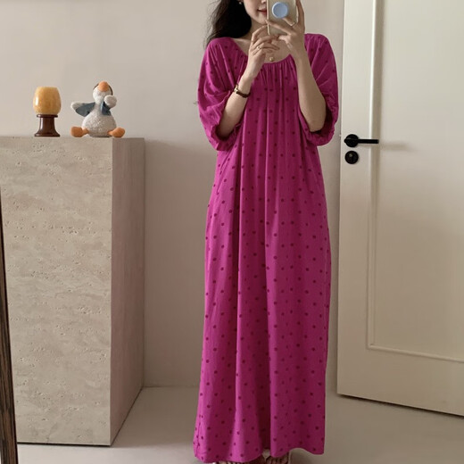 Gtyuwvg Long Cotton Silk Nightgown New Summer Style Style Lazy Fashionable Polka Dragon Dragon Fruit Couleur de poche Robe de ceinture 8805-BAICO TEA