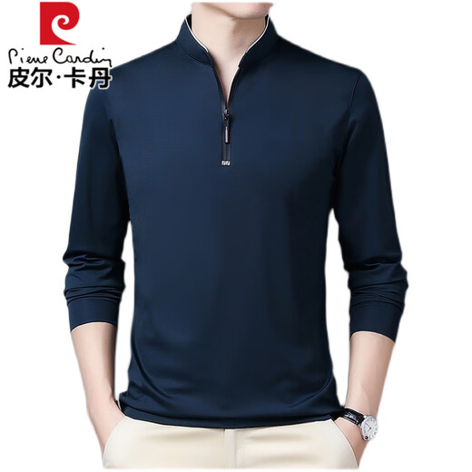 
Pier Cardin 100% pure cotton long-sleeved T-shirt men's casual thin T-shirt tops in spring and autumn middle-aged men's stand-up collar base shirt long-sleeved 6623 Baolan thin XL 175 suggestions 140-160Jin [Jin equals 0.5 kg]