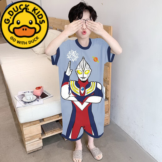 G.DUCKKIDS children's one-piece pajamas boys autumn winter summer long-sleeved boys cartoon Ultraman baby boy one-piece anti-kick sleeping bag large Ultraman long-sleeved size 10 recommended height 105-115cm 4-5 years old