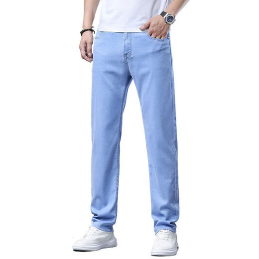 Seven Wolves New Lacele Tennis 2025 Summer Thin Jeans Men's High Waist Loose Straight Elastic Business Men's Pants Blue [DNS.9903] 36