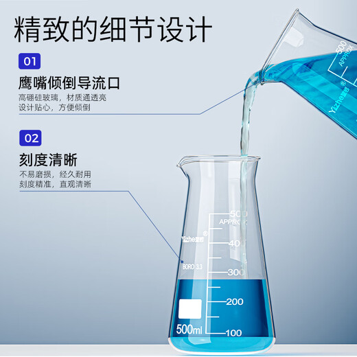 Dreieckiges Becherglas, Glasbecher mit hohem Borosilikatgehalt, Messbecher, Hochtemperatur-Widerstandsheizexperiment, konischer Becher 125 ml, 250 ml, 500 ml, kleiner Mund 250 ml