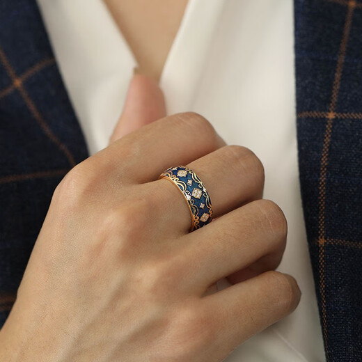 QUAMER enamel series 18k gold-plated rings for men and women, personalized inlaid with zircon, European style pattern carving, personalized light white enamel ring-US No. 6