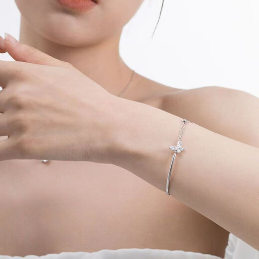 Xiaomeng Lao Phoenix S999 sterling silver half-bracelet butterfly bracelet bracelet half-chain new ins design niche light luxury bestie gift YFGF beige mini jewelry bag with material certificate Pianpian butterfly half-bracelet
