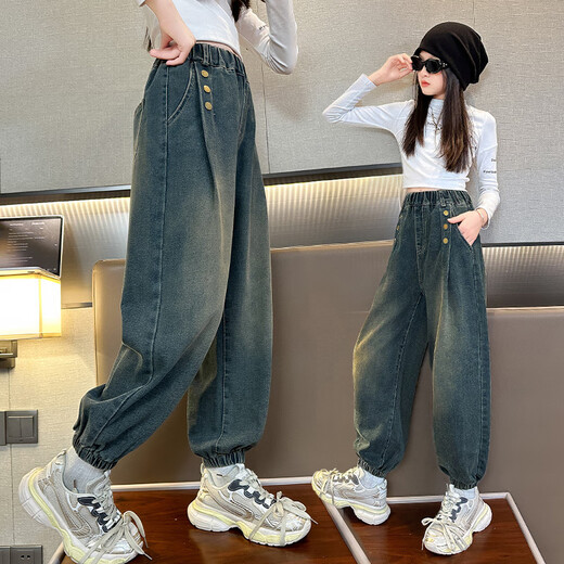 Burwilde international brand girls' pants 2025 new spring and autumn fashion versatile children's loose Korean style spring bundle blue spring and autumn (gift box) 170 cm