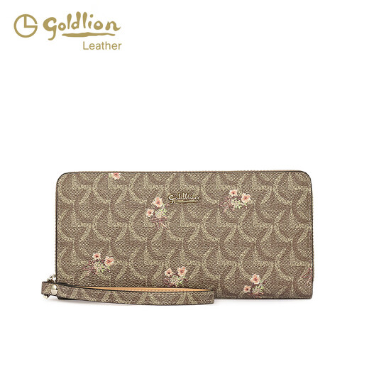 金利来（Goldlion）钱包长款女轻奢新款时尚手拿包印花多功能零钱包女钱夹手包 卡其