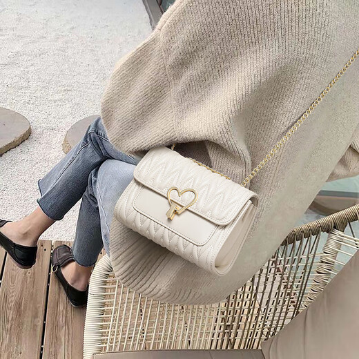 Enlike international luxury brand crossbody new genuine leather chain bag versatile and popular high-end fashion one-shoulder small square bag bag off-white [gift box]