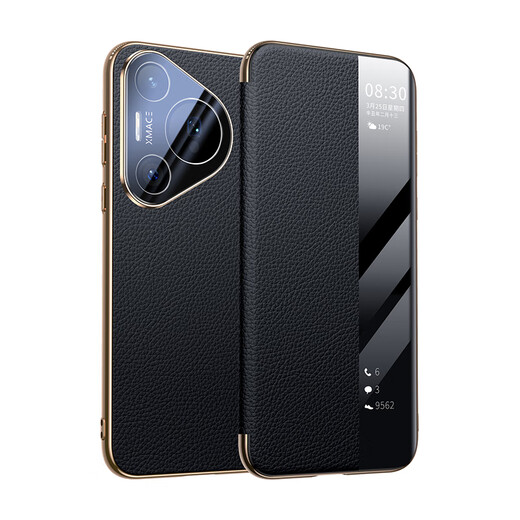 Enbanda ist für Huawei Pura80pro Mobiltelefongehäuse geeignet. Neue Pura80-Leder-Magnetklappe 80ultra Smart Fenster Pura70 Objektiv mit Vollauftragung Anti-Fall-Schutzhülle [Elegant Schwarz] Top-Layer-Cowide 丨 Voll-inclusive-Objektiv 丨 Magnetic Flap Huawei Pura80pro