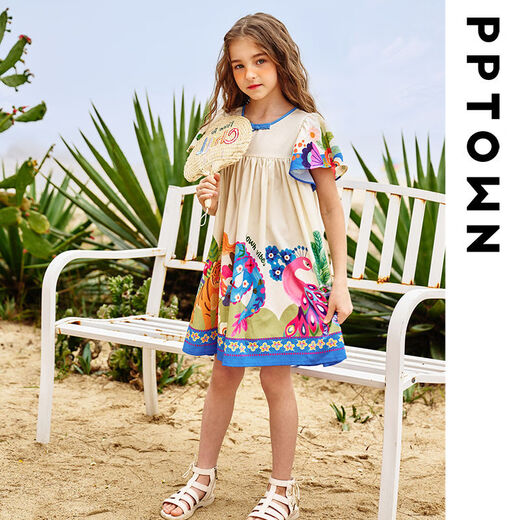 Brangdy girls short-sleeved dress summer 2025 new children's princess skirt national style new Chinese skirt women 11965 yellow flowers 120 cm